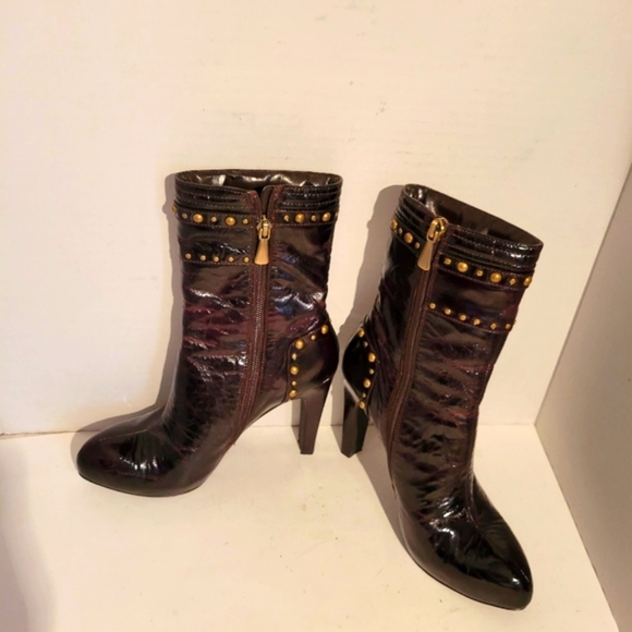 Linea Paolo Marcelo Chocolate Brown Boots With Gold Studs SZ51/2 - Picture 5 of 10